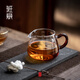 班意 公道杯 公杯分茶器 分茶勻杯茶海200ML純手工高硼硅耐熱玻璃 迷你小巧花海(200ML)紅色柄