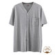 中老年人男汗衫短袖T恤系扣開(kāi)衫純棉寬松老頭衫爺爺對襟上衣V領(lǐng)t恤衫 淺灰色(一件裝) 130（適合200--230 斤）
