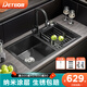 DETBOm 德國黑納米水槽雙槽廚房手工洗碗盆加厚不銹鋼臺上洗菜盆洗碗池 M套餐（抽拉龍頭） 黑納米-雙孔-7240