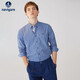 納維凱爾意大利小帆船男士長(cháng)袖襯衫純棉襯衣休閑小格紋刺繡男裝上衣 彩藍/白 3XL/43
