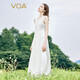 VOA100%真絲提花20姆米圓領(lǐng)撞料喬其拼接風(fēng)琴褶無(wú)袖連衣裙 AE2213 一品白衫（W44） L