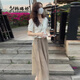 韓璐嬌（hanlujiao）連衣裙2023年夏季新款女裝韓版時尚氣質(zhì)顯瘦兩件套套裝裙子夏天 米白色上衣+卡其裙子 S