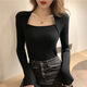 秋冬新款設(shè)計(jì)感小心機(jī)鎖骨性感長(zhǎng)袖小毛衣女緊身短款上衣內(nèi)搭打底衫 黑色 均碼