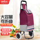 秉慈買(mǎi)菜車(chē)超市購物車(chē)小拖車(chē)小拉車(chē)老人買(mǎi)菜手拉車(chē)爬樓梯折疊拉桿車(chē) 酒紅條紋+跑車(chē)輪(可折疊)