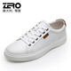 零度男鞋休閑皮鞋男 頭層牛皮戶(hù)外鞋百搭男士休閑鞋潮流板鞋子 白色03629 42