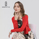 名師路V領(lǐng)長(cháng)袖針織衫女春秋裝時(shí)尚百搭荷葉邊外搭開(kāi)衫修身純色小外套女 紅色16 L