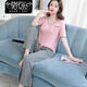 莫代爾大牌優(yōu)品睡衣女夏款大碼可外穿春秋季家居服薄款洋氣兩件套裝 短袖粉色上衣+灰色長(cháng)褲 L