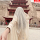 榮花施披肩圍巾女民族風(fēng)大西北新疆沙漠海邊旅游拍照棉麻紗巾沙灘絲巾 披肩絲巾【米色】120*180CM