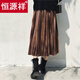 恒源祥2025年新款金絲絨半身裙女冬天搭配秋顯瘦中長(cháng)款秋冬百褶裙長(cháng)裙子 咖啡色 L