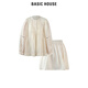 BASIC HOUSE/百家好氣質(zhì)壓褶襯衫女新款闊腿純色短褲兩件套 米色套裝 S