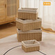 可定制收納筐藤編日式草編大號衣服收納筐玩具小號收納籃書(shū)本收納 卡其色 兩扣手中號帶內襯 35*24*18CM