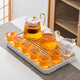 瓷牌茗茶具（cipaiming teaset）瓷牌茗 玻璃茶具套裝家用茶壺小套竹木茶盤(pán)茶臺會(huì )客簡(jiǎn)約茶杯 豎紋《小棱影》10件套+大方長(cháng)密胺盤(pán)