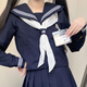 神北JK 紺三本正統(tǒng)水手服jk制服套裝基礎(chǔ)款學(xué)院風(fēng)校供中間春夏 紺色三本長(zhǎng)袖+中裙+領(lǐng)巾 M