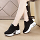 萊然休閑鞋內增高女鞋子運動(dòng)鞋厚底透氣布面9cm高跟單鞋2025秋冬新款 黑色加絨 36
