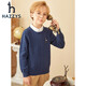 HAZZYS童裝兒童針織衫男童秋新品線(xiàn)衣襯衫領(lǐng)撞色織條假兩件線(xiàn)衣 深灰藍 130