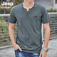JEEP SPIRIT高檔男士T恤夏季新款短袖上衣棉質寬松休閑v領半袖體恤舒適 灰綠色 XL