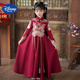 迪士尼（Disney）漢服女童加厚古裝連衣裙中國冬季小女孩古風(fēng)冬裝兒童唐裝過(guò)年拜年 酒紅色裙子送發(fā)夾 150