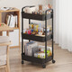 樂(lè )活時(shí)光廚房落地置物架多層移動(dòng)小推車(chē)置物架蔬菜收納家用零食架儲物架 3層典雅黑【豪華款】