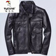 啄木鳥(niǎo)（TUCANO）特價(jià)頭層牛皮紋翻領(lǐng)機車(chē)皮衣男真好皮阿美咔嘰休閑做舊復古皮夾克 黑色加厚款 3XL
