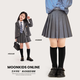 moonkids女童半身裙2025新款秋季兒童純色學(xué)院風(fēng)灰色百褶裙秋裝防走光裙子 深灰色 4308百褶裙 150 cm