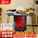 駱駝智能語音取暖器帶暖桌子一體家用取暖爐電暖氣圍爐煮茶電暖器電熱烤火爐大面積取暖速熱3D仿真火焰 升級語音款【帶暖桌+不銹鋼燒烤架】 語音控制