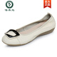 啄木鳥(niǎo)2026春季舒適真皮軟底媽媽鞋淺口圓頭平底豆豆鞋孕婦單鞋女鞋夏季 1028白色方扣 37
