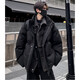 楠笙記假兩件牛仔拼接棉衣服男士冬季新款潮流寬松休閑面包服痞帥棉襖子 黑色 XL