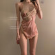 倫洛弗法式典雅小女人性感情趣睡衣女春秋刺繡吊帶顯瘦睡裙 珊瑚粉（含內(nèi)褲） 均碼