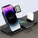 MOYIEAKAN 無線充電器15W快充 蘋果iPhone15/14/13 Pro Max耳機12手機手表iwatch S6/7/8/9代底座充電支架 炫酷黑【折疊支架｜四合一無線快充】