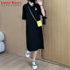 LOVER RUCCI純棉長(zhǎng)款t恤女短袖夏季翻領(lǐng)寬松顯瘦運(yùn)動(dòng)休閑簡(jiǎn)約2025polo連衣裙 黑衣-LA白字純棉珠地料】 L 105-120斤