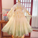 九能（jiuneng）夏季漢服女童新款唐制刺繡兒童古裝超仙連衣裙中國風襦裙演出六一 米黃色 130