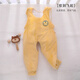 親智（QINZHI）嬰兒褲子秋冬季男女寶寶背帶褲夾棉褲保暖連體褲開(kāi)檔褲子6-12月 H819黃色【軟到飛起】 80