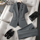 訫噯逸衫藍色短袖西裝外套女薄款夏季氣質(zhì)職業(yè)西服套裝正裝酒店前臺工作服 灰色西裝+褲子（配內搭吊帶） 2XL (建議120-128斤）