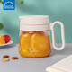 樂(lè )扣樂(lè )扣早餐杯耐熱玻璃杯帶把手水杯大容量?jì)和Ｄ瘫帑湵銛y杯子帶蓋帶勺子 米黃色【580ML】