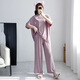 九紅妃大碼睡衣夏款女薄款莫代爾短袖長(cháng)褲套裝加肥加大胖mm家居服200斤 韓國紫 4XL （120-170斤）