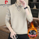 皮爾卡丹（pierre cardin）假兩件毛衣男士秋冬季潮加絨加厚襯衫領(lǐng)針織打底衫拼接羊毛毛衫男 9037卡其一體絨 XL 130-150斤