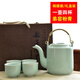 涵青堂青瓷大號提梁壺涼水壺 龍泉陶瓷家用茶具套裝 泡茶壺冷水壺耐高溫 粉青一壺四杯(銅)禮盒裝