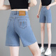 康麗馨高腰牛仔短褲女夏季薄款刺繡個(gè)性寬松顯瘦休閑小個(gè)子直筒五分褲潮 藍色 XL (建議115-125斤)