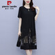 皮爾卡丹（pierre cardin）大碼女裝2025夏新款胖mm時(shí)尚優(yōu)雅中長(zhǎng)款寬松洋氣復(fù)古媽媽裝連衣裙 黑色 4XL 建議155-170斤