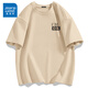 真維斯（Jeanswest）高級灰300g重磅短袖t恤夏季男女潮牌半袖oversize美式打底體恤衫 卡其色(復古貼布胸標) L (175) (體重130-150斤)