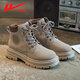 回力女鞋冬季新款馬丁靴潮流百搭大黃靴戶(hù)外登山棉鞋 灰色-四季款 38