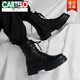 卡帝樂鱷魚（CARTELO）英倫風(fēng)ins黑色馬丁靴男潮流秋季新款真皮工裝機(jī)車靴韓版高幫靴子 黑色 41