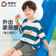 英博倫（YINGBOLUN）2025夏季新款兒童睡衣外出家居服套裝薄款條紋男童全棉短袖 25259藍(lán)白條 160身高148-165cm體重38-45kg