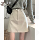 【2021冬季新款】@霏楚 高腰開(kāi)叉小皮裙女2021年款時(shí)尚遮胯顯瘦a字短裙包臀半身裙 白色(有安全) M (95-105斤)
