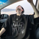 佘曼萊純棉短袖t恤男夏季潮牌高街痞帥美式復(fù)古寬松休閑長袖體恤衫男裝 黑色 XL