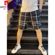 皮爾卡丹（pierre cardin）夏季冰絲薄款男士休閑短褲網(wǎng)紅外穿潮流速干沙灘褲格子拼色五分褲 黑色 30