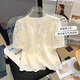 燕潯小香風(fēng)襯衫女V領(lǐng)開衫2025夏季刺繡泡泡袖短袖設(shè)計感小眾襯衫上衣 圖片色 M 建議100-110斤