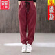 GBGR秋冬季新款休閑褲女純棉加絨衛褲運動(dòng)褲女寬松束腳褲保暖哈倫褲女 加絨酒紅色 XL 126-140斤