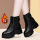 AI真皮短靴女2025秋冬季新款厚底內增高馬丁靴皮鞋加絨棉鞋高跟靴子 黑色【加絨內增高款】1013-2 37