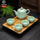 連山閣 汝窯過濾茶壺單壺內(nèi)置網(wǎng)隔內(nèi)膽紅茶泡茶器大號(hào)功夫茶具開片可養(yǎng)陶瓷大容量泡茶壺禮品 天青色汝窯過濾茶壺410ml一壺四杯+黑色如意盤